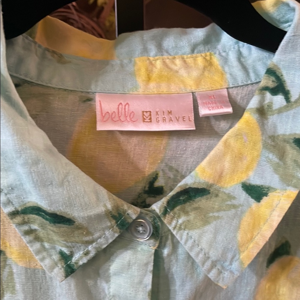 Belle by Kim Gravel Linen Lemon Print Button-Up Shirt- SZ XL- EUC - Picture 2 of 6